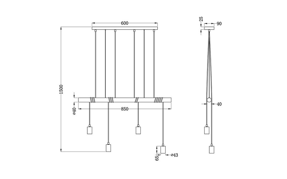 HLW LED LED Hanglamp Trion Brido - Rond, Mat Zwart, 4-lichts LED lamp met E27 Fitting