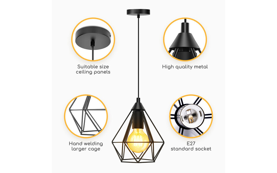 HLW LED LED Pendant Lamp Aigi Elsa - Classic Black LED Pendant Lamp with E27 Fitting