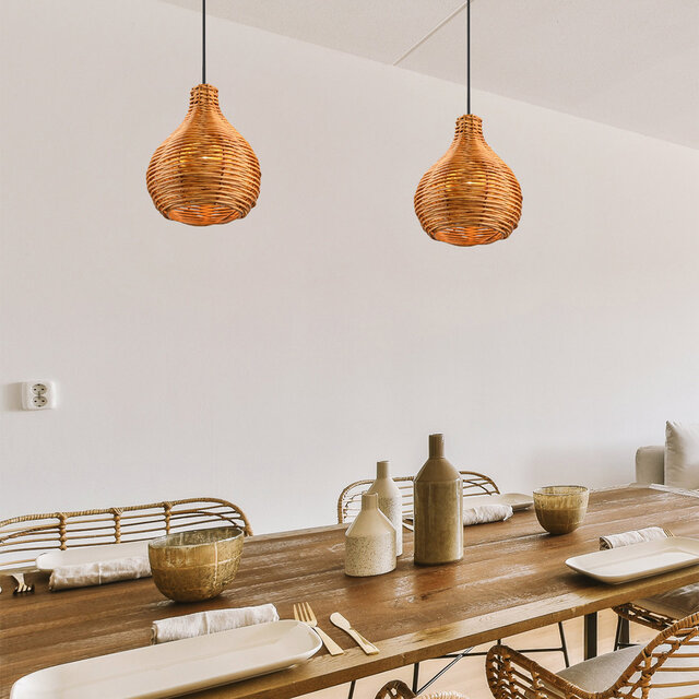 Moderne bruine rotan LED hanglamp met E14 fitting en 40W vermogen