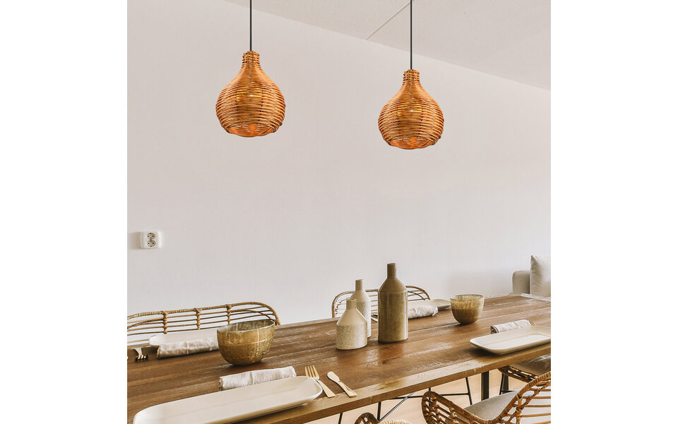 HLW LED LED Pendant Lamp Trion Trop - Rattan weave, brown fixture, E14 fitting, 1-light