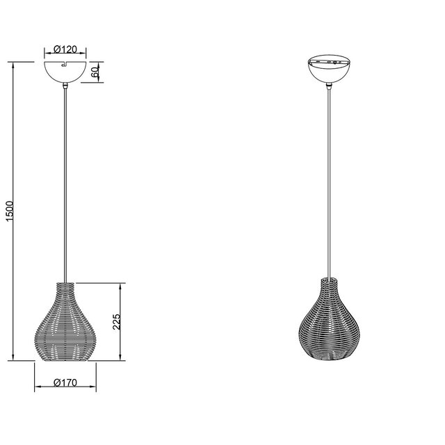 HLW LED LED Hanglamp Trion Trop - Rotan vlechtwerk, bruine armatuur, E14 fitting, 1-lichts