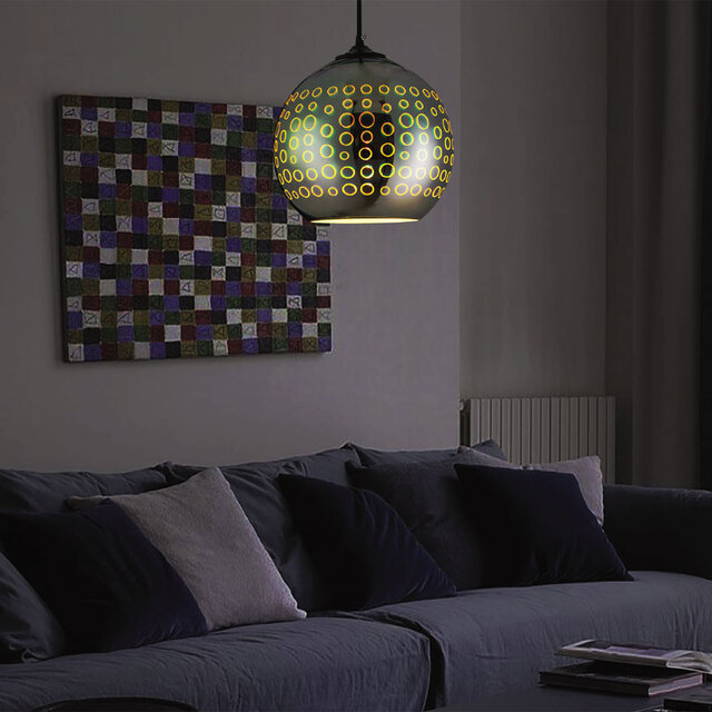 Ronde LED hanglamp in chroom met verstelbare hoogte en modern design, geschikt voor E27 lampen Ronde LED hanglamp in chroom met verstelbare hoogte en modern design, geschikt voor E27 lampen