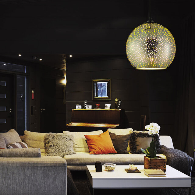 Moderne verstelbare LED hanglamp 3D Quanta met chroom frame en rond glas, geschikt voor E27 lampen