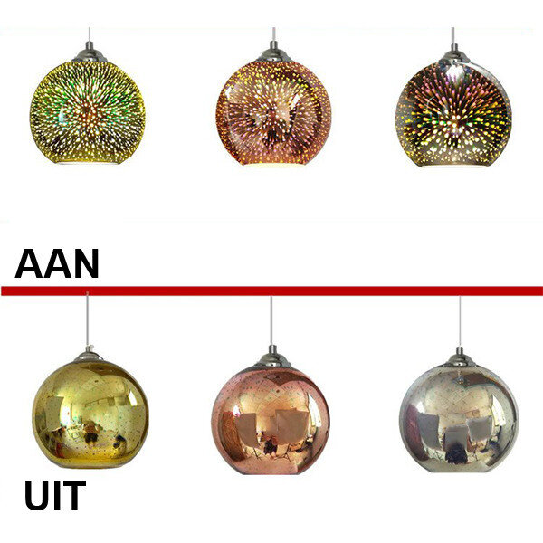 HLW LED LED Hanglamp 3D Quanta - Rond Chroom Glas, Verstelbare Hoogte, E27 HLW LED LED Hanglamp 3D Quanta - Rond Chroom Glas, Verstelbare Hoogte, E27