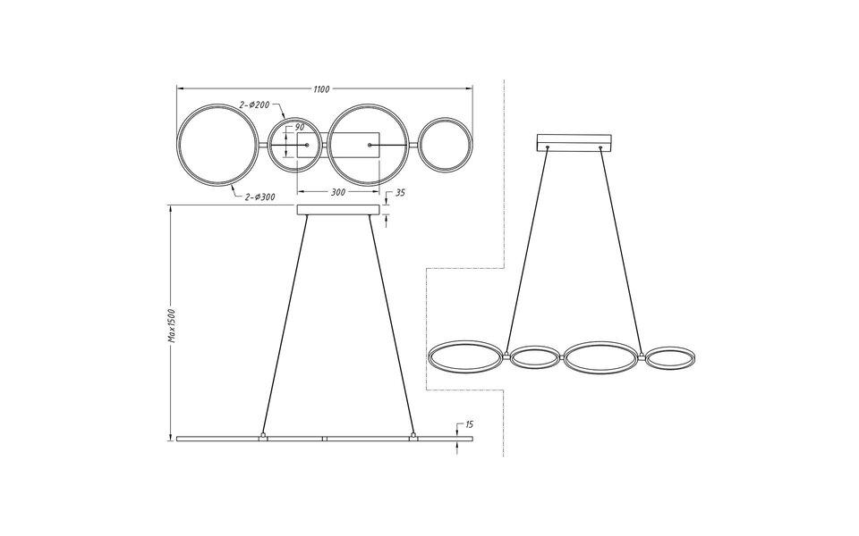 HLW LED LED Hanglamp 37W - Dimbare Mat Zwarte LED Hanglamp met Warm Wit Licht