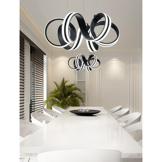 HLW LED Dimmable LED Pendant Lamp 38W - Matte Black Aluminum - Warm White 3000K - Round