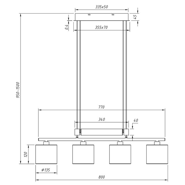HLW LED Gouden LED Hanglamp Trion Gorino - 4-lichts E14 Fitting, Mat Goud Aluminium