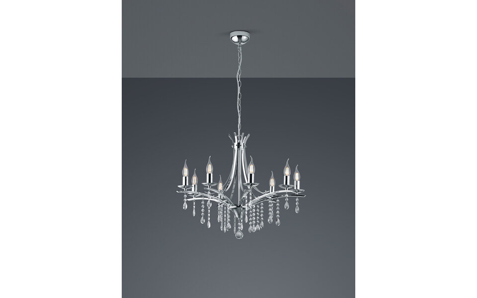 HLW LED LED Chandelier Trion Lacarno - 8x E14 Fitting - Round Matte Chrome HLW LED LED Chandelier Trion Lacarno - 8x E14 Fitting - Round Matte Chrome