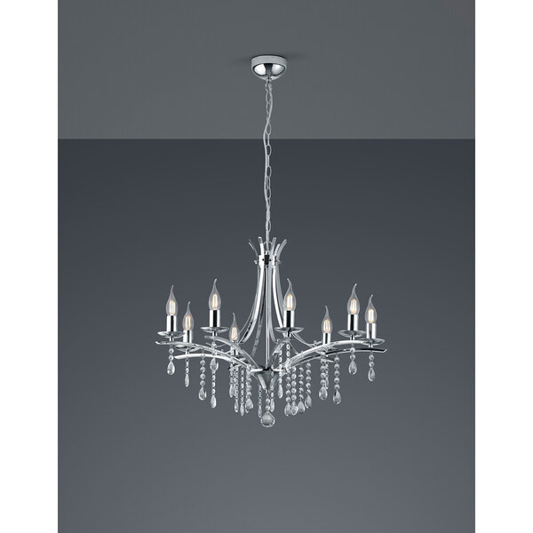 HLW LED LED Kroonluchter Trion Lacarno - 8x E14 Fitting - Rond Mat Chroom HLW LED LED Kroonluchter Trion Lacarno - 8x E14 Fitting - Rond Mat Chroom