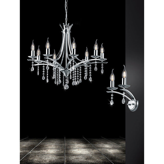 HLW LED LED Chandelier Trion Lacarno - 8x E14 Fitting - Round Matte Chrome HLW LED LED Chandelier Trion Lacarno - 8x E14 Fitting - Round Matte Chrome