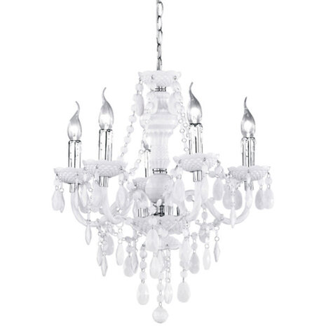 LED Kroonluchter - Witte LED Hanglamp met 5 lichtpunten en E14 fitting, Mat Wit LED Kroonluchter - Witte LED Hanglamp met 5 lichtpunten en E14 fitting, Mat Wit