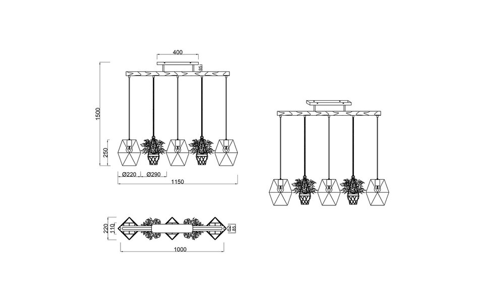 HLW LED LED Hanglamp Trion Plantan - 3-lichts E27 Fitting in Antiek Nikkel HLW LED LED Hanglamp Trion Plantan - 3-lichts E27 Fitting in Antiek Nikkel