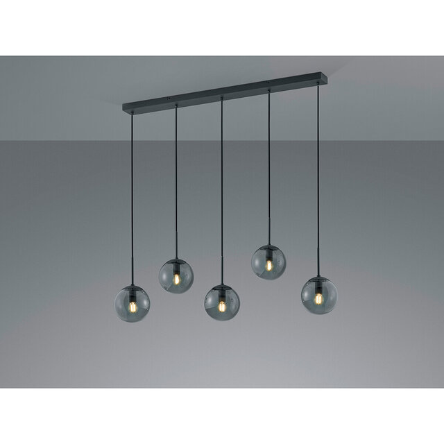 moderne antracietkleurige LED hanglamp met 5 lichtpunten en mat aluminium afwerking moderne antracietkleurige LED hanglamp met 5 lichtpunten en mat aluminium afwerking