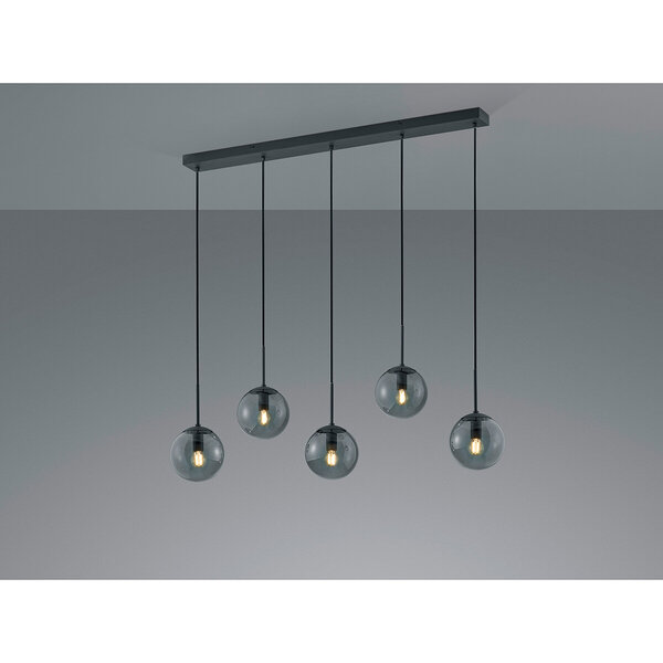 HLW LED Moderne LED Hanglamp Trion Balina - 5-lichts, Mat Antraciet & Rookglas HLW LED Moderne LED Hanglamp Trion Balina - 5-lichts, Mat Antraciet & Rookglas
