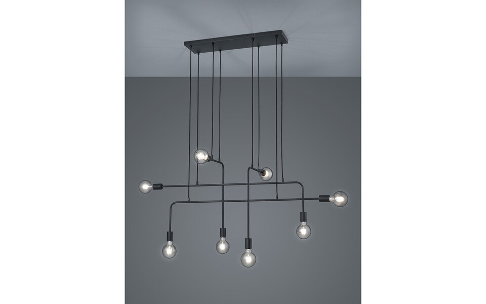 HLW LED LED Hanglamp Trion Conar - Mat Zwarte LED Hanglamp met 8x E27 Lampenfitting