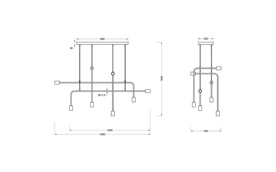 HLW LED LED Pendant Lamp Trion Conar - Matte Black LED Pendant Lamp with 8x E27 Lamp Fitting