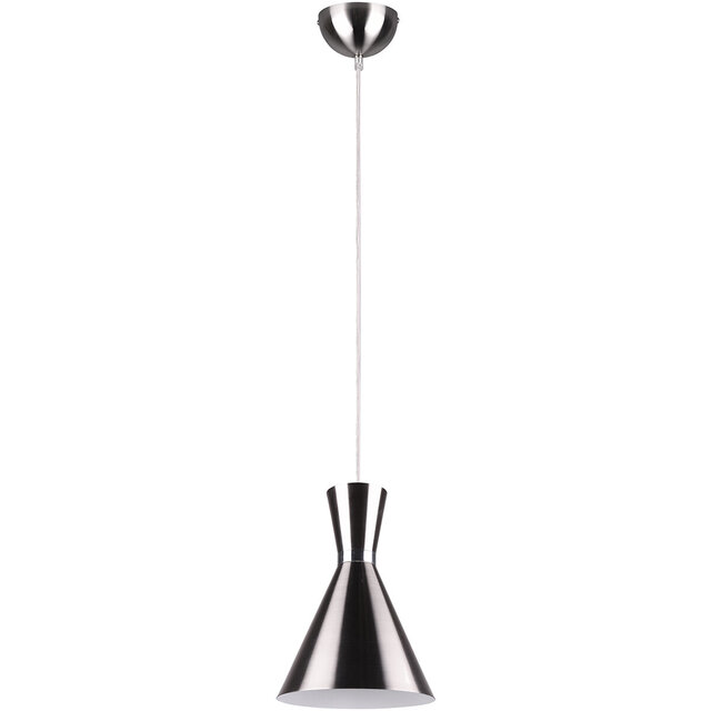 ronde LED hanglamp van 20 cm in mat nikkel met E27 fitting en modern design, 28W vermogen