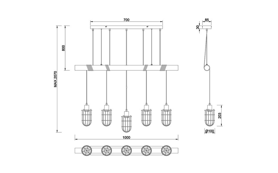 HLW LED LED Hanglamp Trion Fortes met 5 E27 fittingen en antiek nikkel afwerking