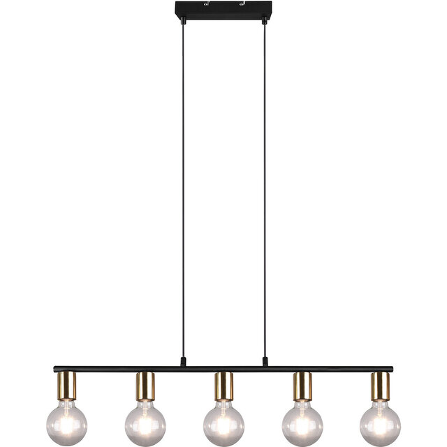 Zwarte en gouden moderne LED hanglamp met 5 E27 lichtpunten en 40W vermogen