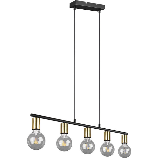 HLW LED Zwarte & Gouden LED Hanglamp Trion Zuncka - 5-lichts E27, Rechthoek