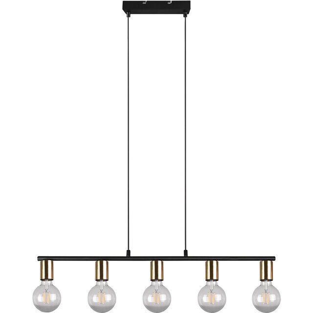 HLW LED Black & Gold LED Pendant Lamp Trion Zuncka - 5-light E27, Rectangular
