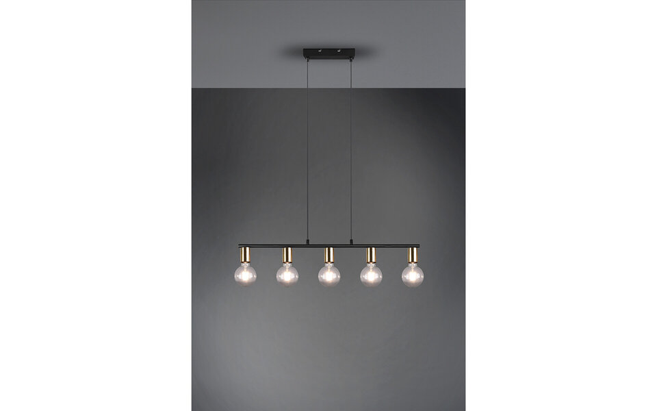 HLW LED Black & Gold LED Pendant Lamp Trion Zuncka - 5-light E27, Rectangular