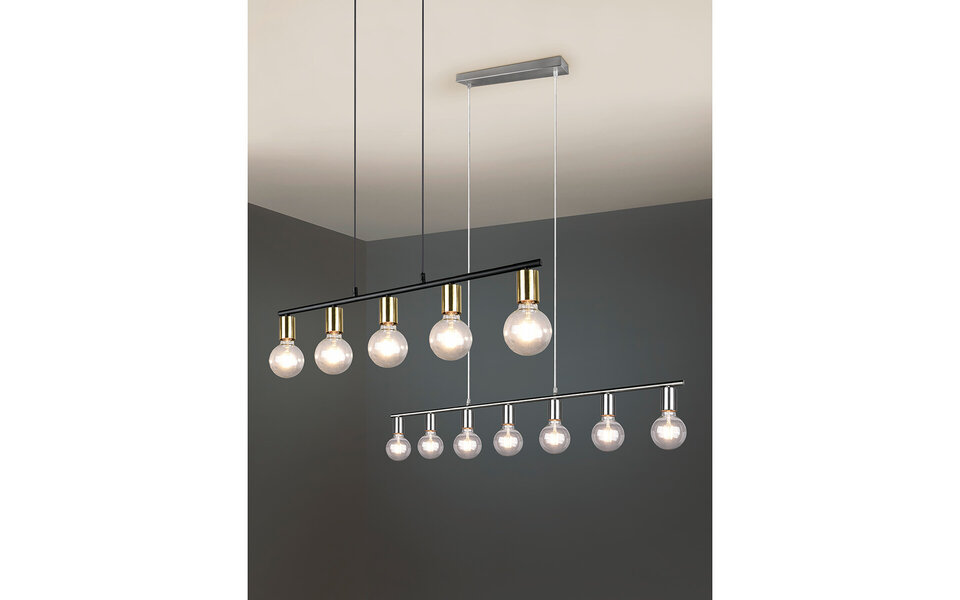 HLW LED Black & Gold LED Pendant Lamp Trion Zuncka - 5-light E27, Rectangular