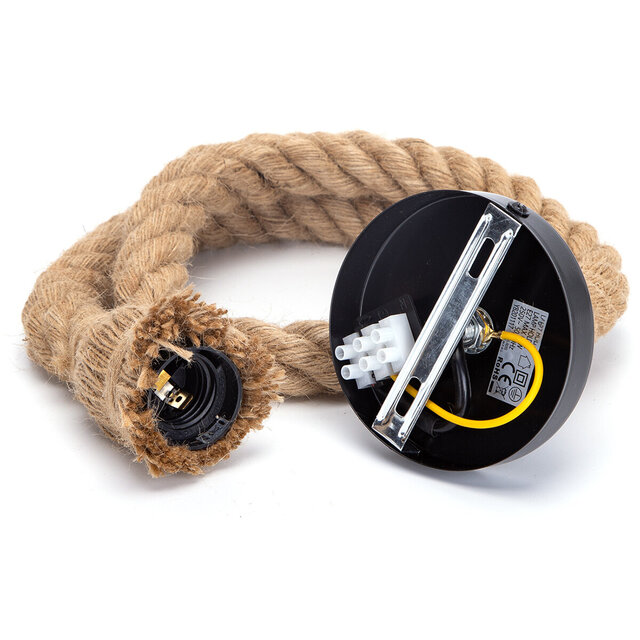 Ronde mat zwarte LED hanglamp met touwdetail en 60W vermogen in modern design