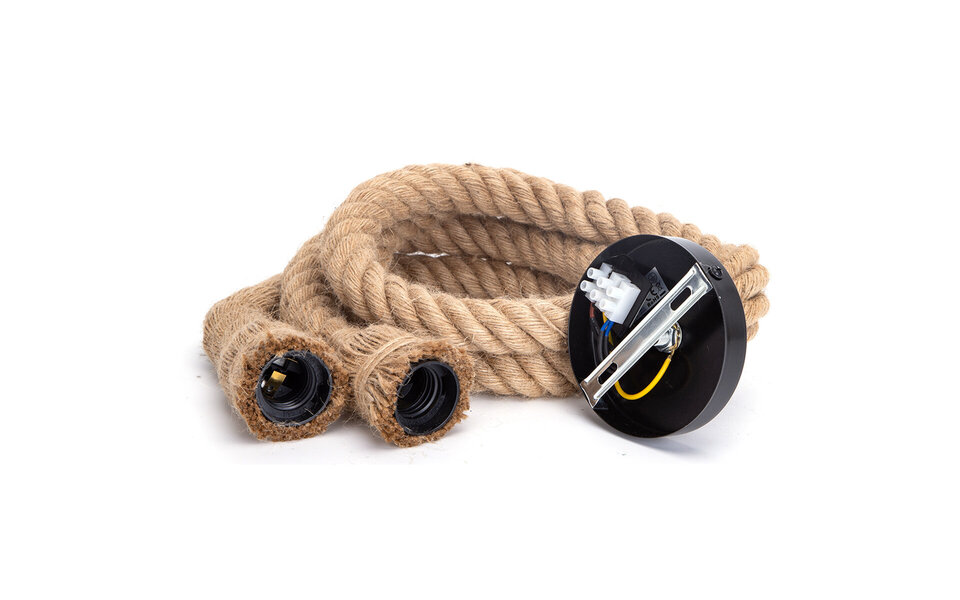 HLW LED Black LED Pendant Lamp Aigi Nurry Double - Round LED Lamp with Rope & E27 Fitting