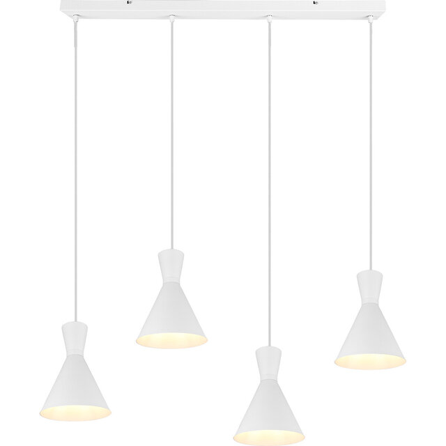 Witte 4-lichts LED hanglamp van mat aluminium met moderne uitstraling en 28W vermogen