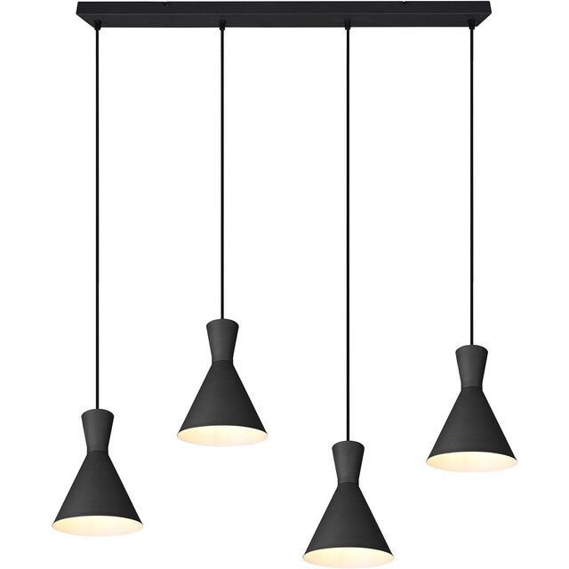 Zwarte moderne LED hanglamp met 4 lichtpunten en 28W vermogen in rechthoekig design