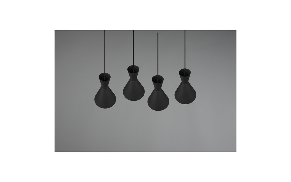 HLW LED Zwarte LED Hanglamp Trion Ewomi - 4-lichts LED lamp met E27 fitting en aluminium
