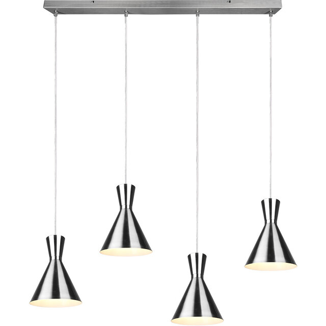 vierlichts moderne LED hanglamp in mat nikkel aluminium met E27 fittingen en 28W vermogen