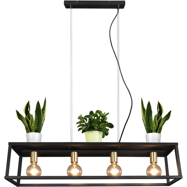 HLW LED Zwarte LED Hanglamp Trion Kandin - 4-lichts, Mat Zwart Aluminium, E27 Fitting HLW LED Zwarte LED Hanglamp Trion Kandin - 4-lichts, Mat Zwart Aluminium, E27 Fitting