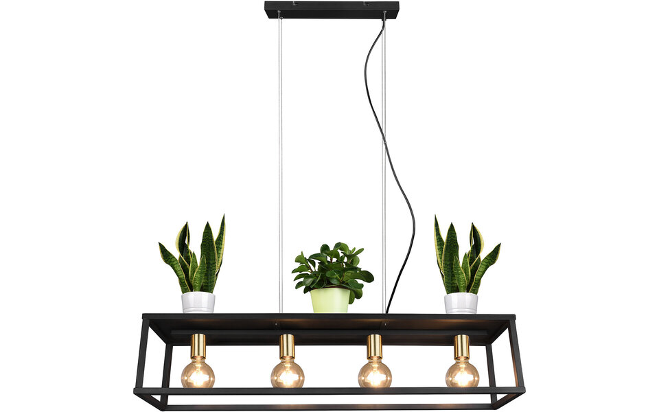 HLW LED Zwarte LED Hanglamp Trion Kandin - 4-lichts, Mat Zwart Aluminium, E27 Fitting HLW LED Zwarte LED Hanglamp Trion Kandin - 4-lichts, Mat Zwart Aluminium, E27 Fitting