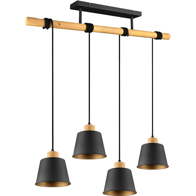 HLW LED Zwarte LED Hanglamp Trion Hittal - 4-lichts, E27 fitting, Mat Zwart Aluminium HLW LED Zwarte LED Hanglamp Trion Hittal - 4-lichts, E27 fitting, Mat Zwart Aluminium