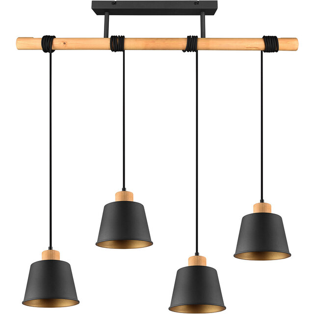 HLW LED Zwarte LED Hanglamp Trion Hittal - 4-lichts, E27 fitting, Mat Zwart Aluminium HLW LED Zwarte LED Hanglamp Trion Hittal - 4-lichts, E27 fitting, Mat Zwart Aluminium