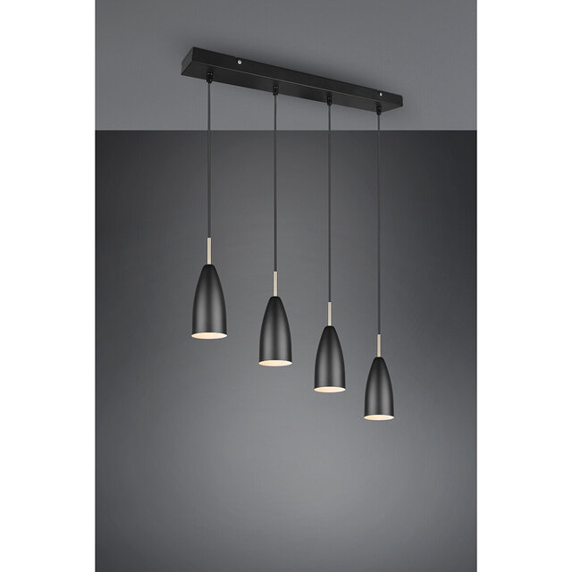 HLW LED Black LED Pendant Lamp Trion Farona - 4-light, Matte Black Aluminum, E14 Fitting