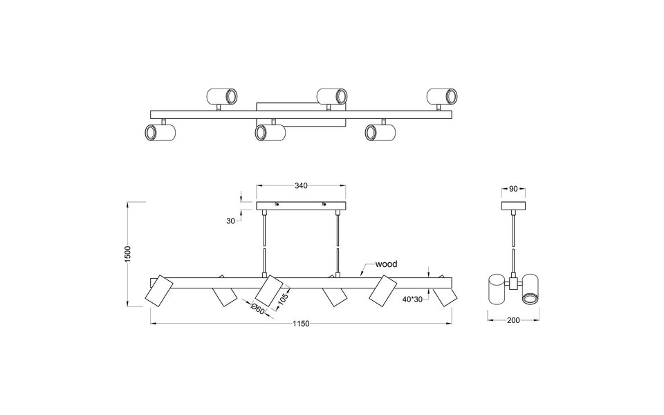 HLW LED LED Hanglamp Trion Milona - 6-lichts, GU10, Mat Bruin/Nikkel Aluminium