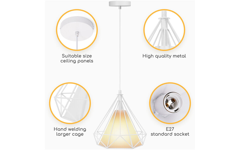 HLW LED LED Pendant Lamp - Classic White LED Pendant Lamp with E27 Fitting - Retro Matte White Aluminum