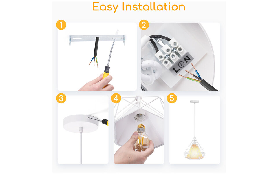 HLW LED LED Hanglamp - Klassieke Witte LED Hanglamp met E27 Fitting - Retro Mat Wit Aluminium