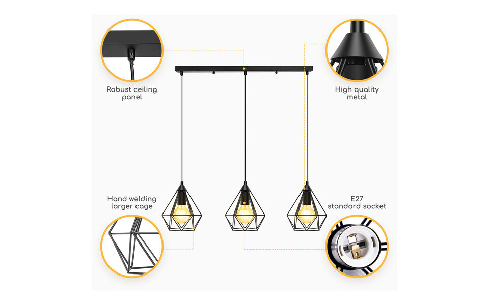 HLW LED Classic LED Pendant Lamp Aigi Elsa - Matte Black Aluminum, 3-Light E27 Fitting HLW LED Classic LED Pendant Lamp Aigi Elsa - Matte Black Aluminum, 3-Light E27 Fitting