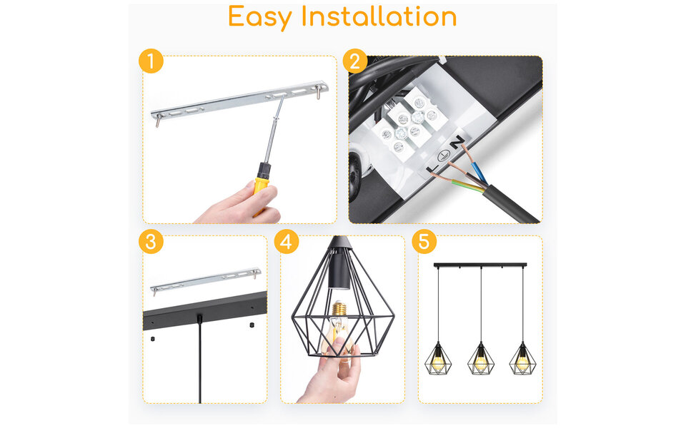 HLW LED Klassieke LED Hanglamp Aigi Elsa - Mat Zwart Aluminium, 3-Lichts E27 Fitting