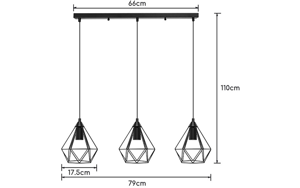 HLW LED Klassieke LED Hanglamp Aigi Elsa - Mat Zwart Aluminium, 3-Lichts E27 Fitting