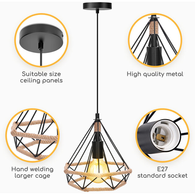 HLW LED Classic LED Pendant Lamp Aigi Elsa - Black Aluminum & Brown Wood Light Window