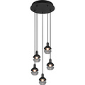 Mat Zwarte LED Hanglamp Trion Merda - 5-lichts Rond Aluminium, E14 Fitting