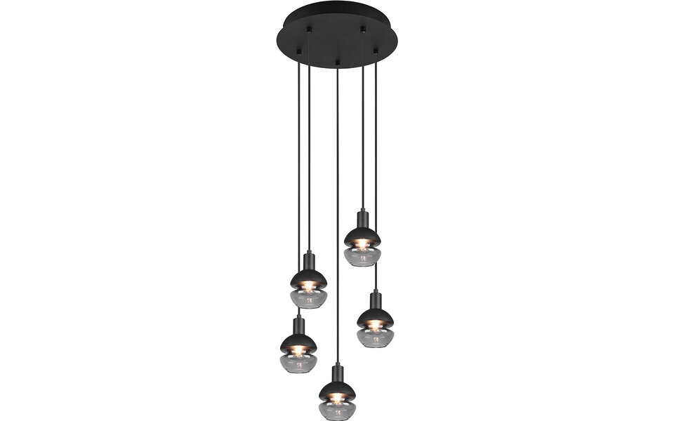 HLW LED Matt Black LED Pendant Lamp Trion Merda - 5-light Round Aluminum, E14 Fitting
