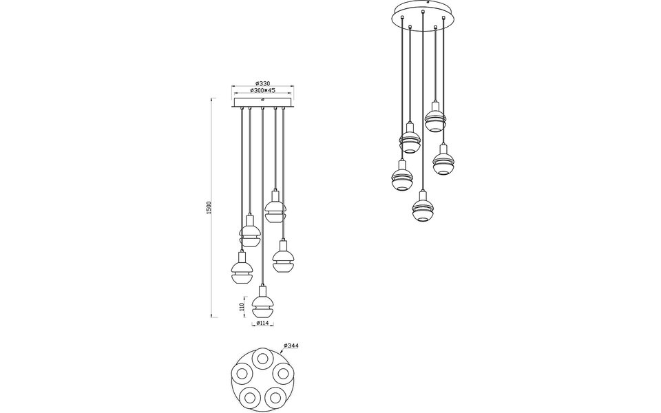 HLW LED Matt Black LED Pendant Lamp Trion Merda - 5-light Round Aluminum, E14 Fitting