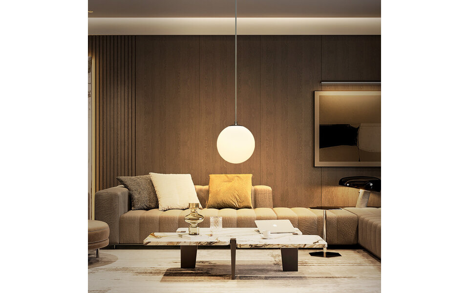 HLW LED Witte LED Hanglamp Aigi Pyra met Glas - Mat Wit - E27 Fitting - Rond