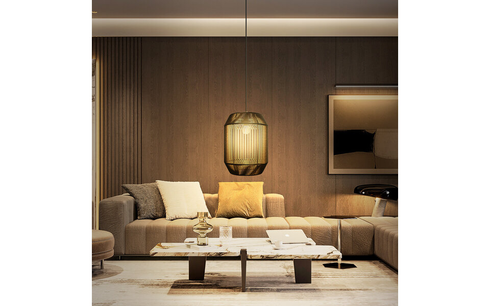 HLW LED LED Pendant Lamp Matte Black - Round Paper Fixture with E27 Fitting, 1 Light Point